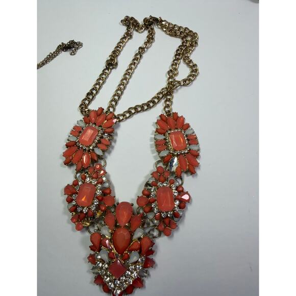 3 pink coral statement bib flower floral bling enamel necklaces bundle lot - Picture 13 of 16